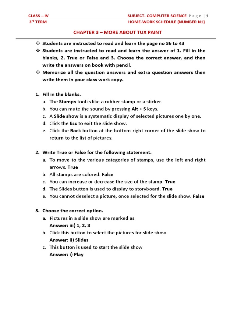Tux Paint Class 4 Homework Guide | PDF | Computing | Computing And ...
