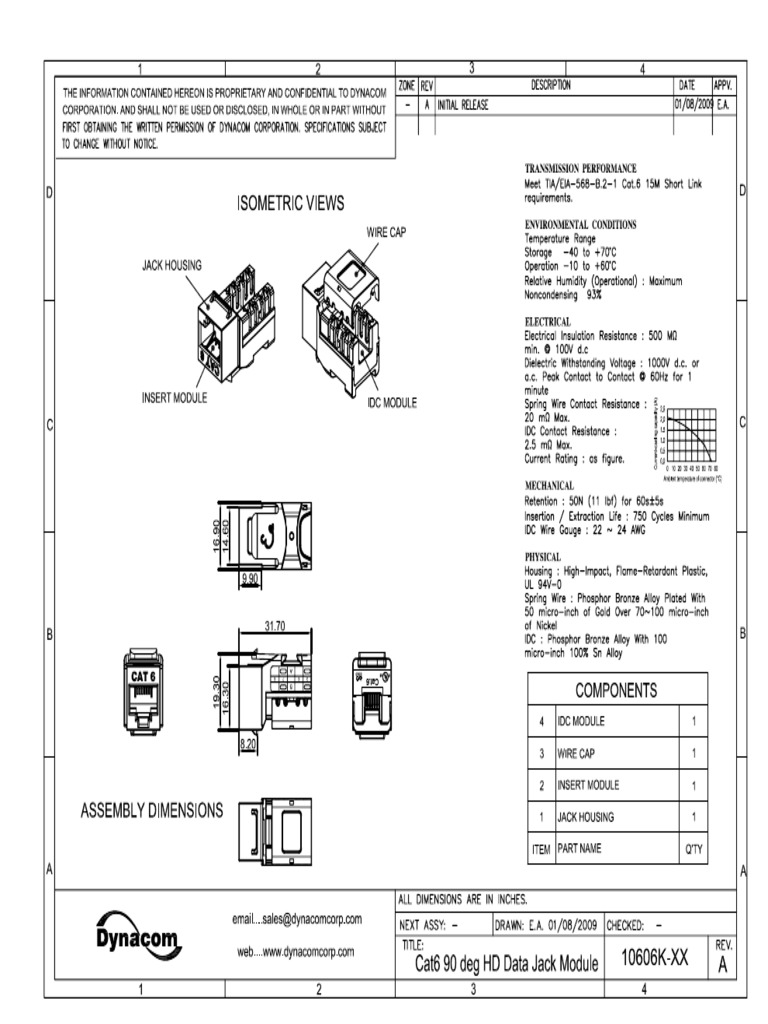 10606K Dynacom Cat6 Keystone Jack Spec Sheet | PDF