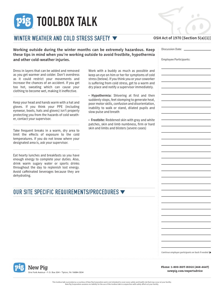 Winter Weather and Cold Stress Safety: OSH Act of 1970 (Section 5 (A ...