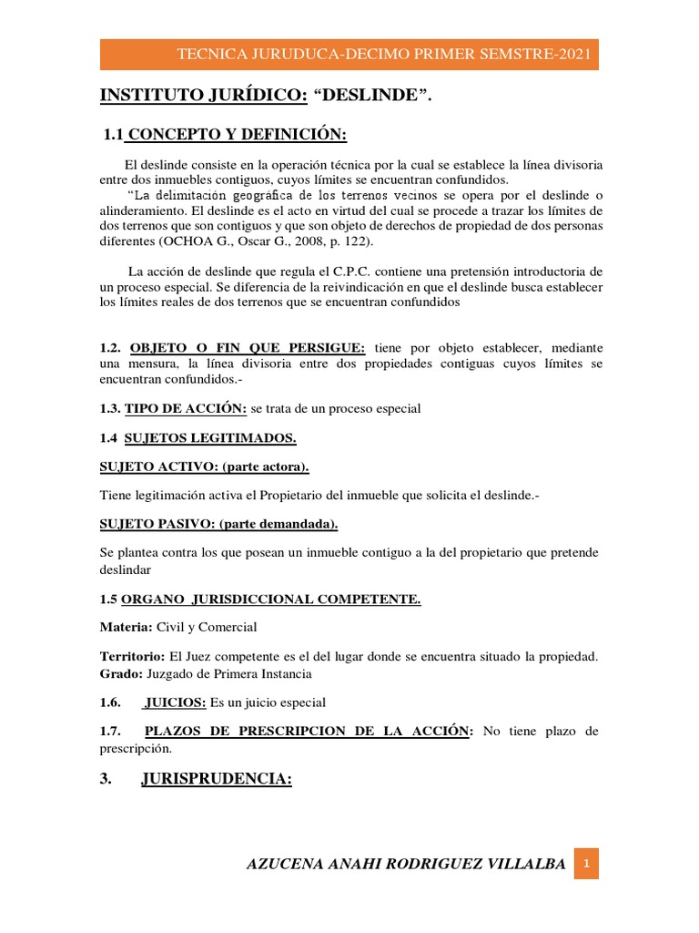 Acción de Deslinde en Propiedades Contiguas | PDF | Sentencia (ley ...