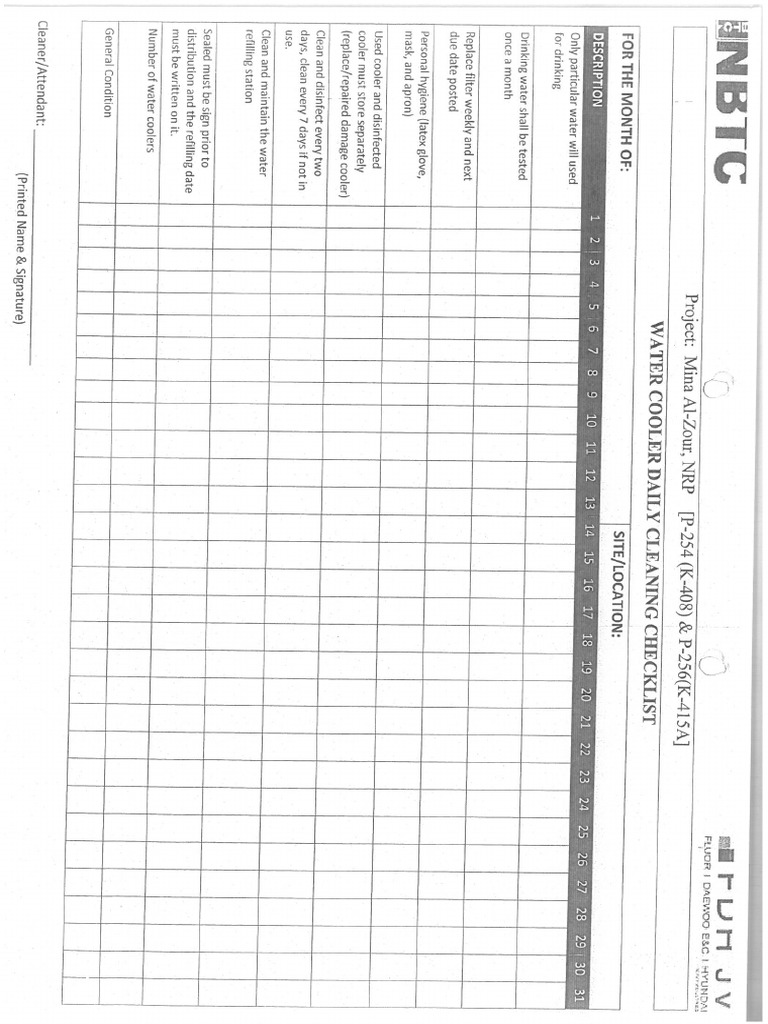 NBTC Water Cooler Checklist PDF