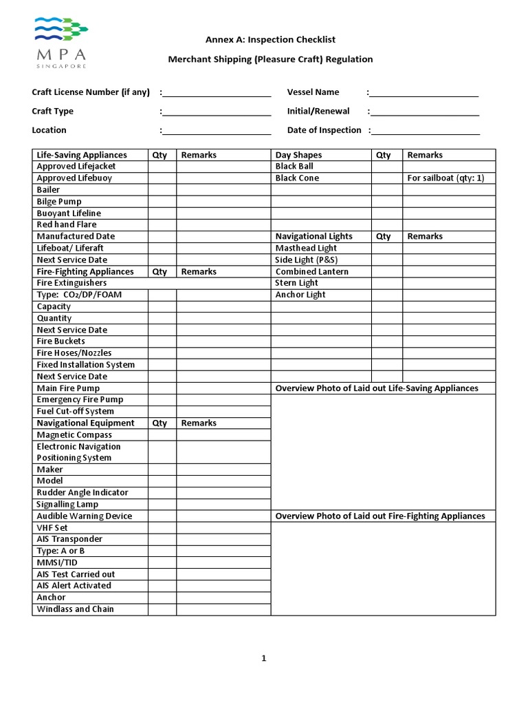 Pleasure Craft Inspection Checklist | PDF | Water Transport | Watercraft