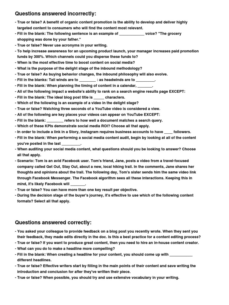 Questions Answered Incorrectly | PDF | Search Engine Optimization | You ...