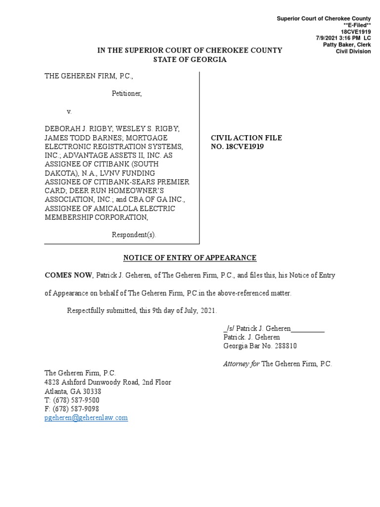 In The Superior Court of Cherokee County State of Georgia: Attorney For ...