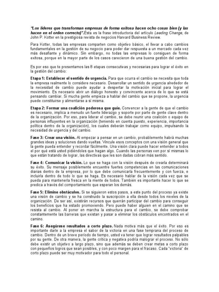 8 Pasos para Gestionar el Cambio Empresarial | PDF | Gestión del cambio ...