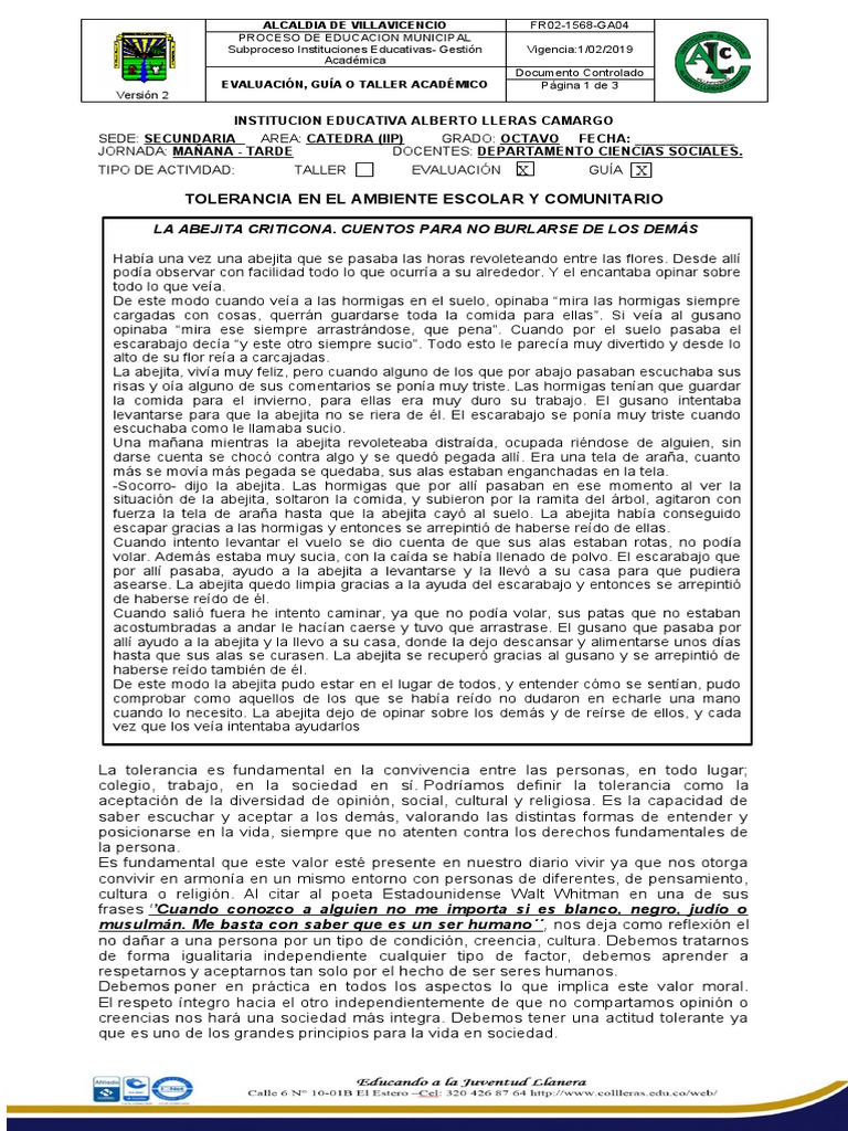 Tolerancia y convivencia escolar infantil | PDF | Tolerancia | Sociedad