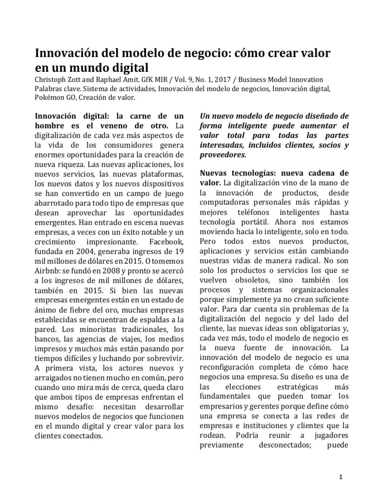 Innovación en Modelos de Negocio Digitales | PDF | Modelo de negocio ...