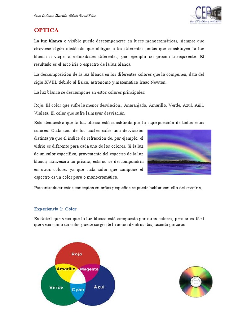 Descomposición de la luz blanca | PDF | Color | Arco iris
