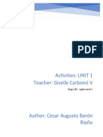 Activities: UNIT 1 Teacher: Giselle Carbonó V: Grupo H2 - Inglés Nivel 1