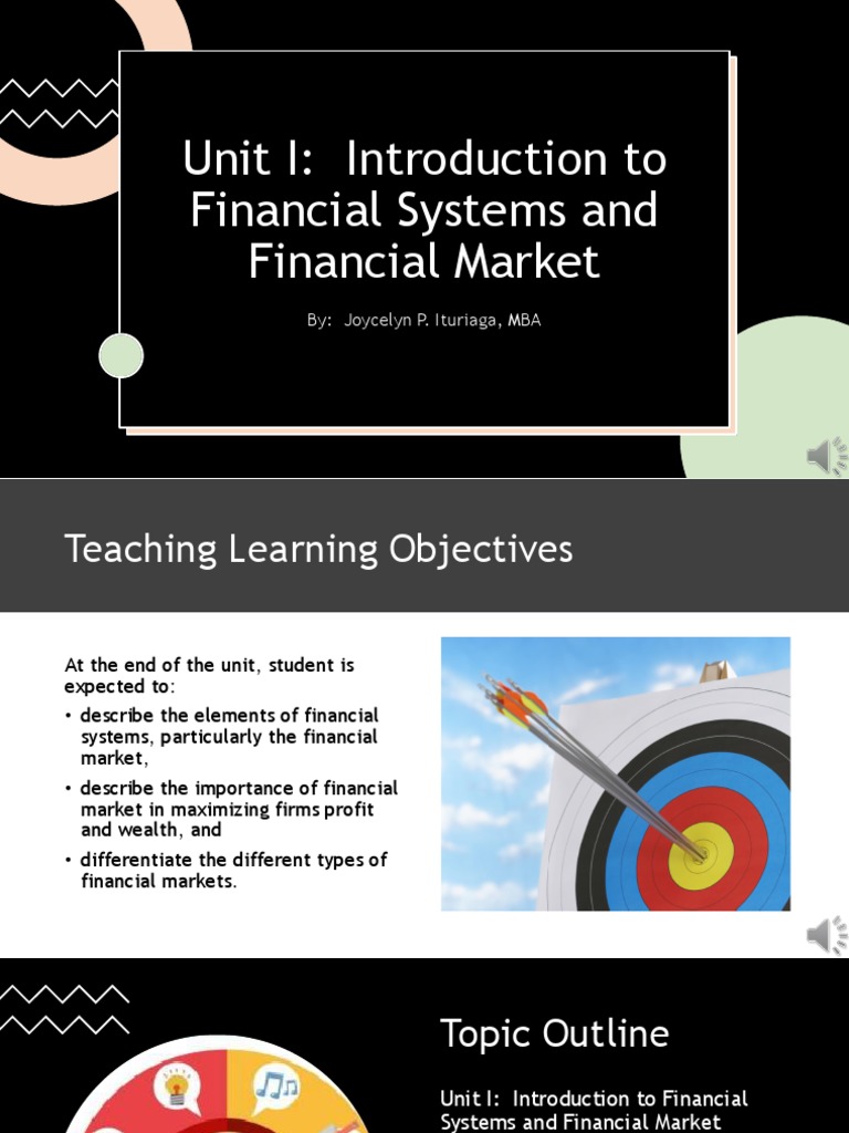 3 - Unit I - Introduction To Financial Systems and Financial Market ...