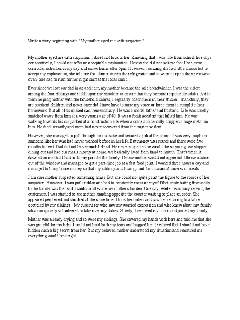 Essay - Write A Story Beginning With | PDF | Family | Society