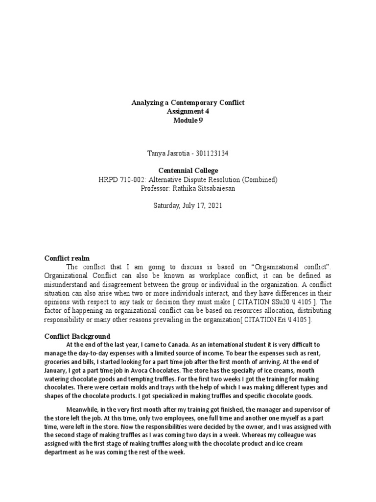 Organizational Conflict Analysis | PDF | Alternative Dispute Resolution ...