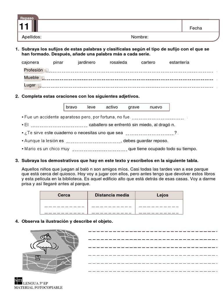 Ejercicios de Lengua para 5º EP | PDF