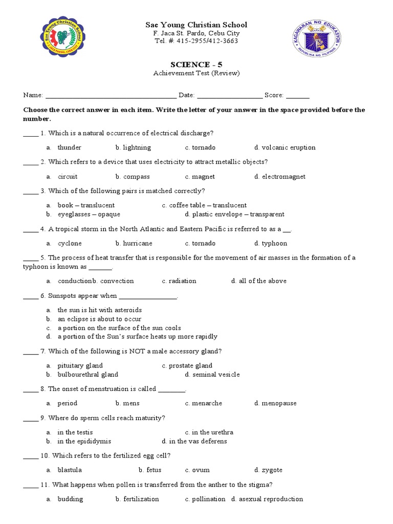 Grade 5 Science Achievement Test Review | PDF | Tropical Cyclones ...