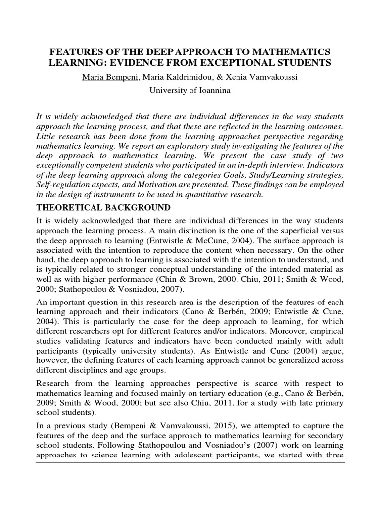 Features of The Deep Approach To Mathema-46765129 | PDF | Emotional ...