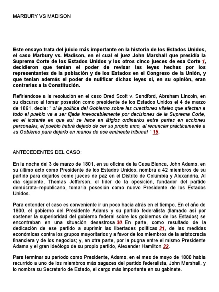 Ensayo, Marbury VS Madison | PDF | John Adams | James Madison