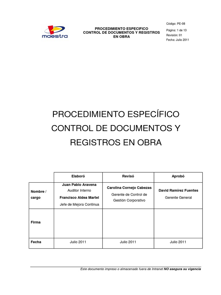 Control de Documentos y Registros en Obra | PDF | Gestión de registros ...