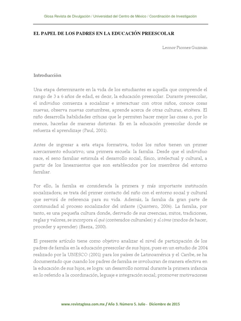 Rol de los Padres en Educación Preescolar | PDF | Educación de la ...