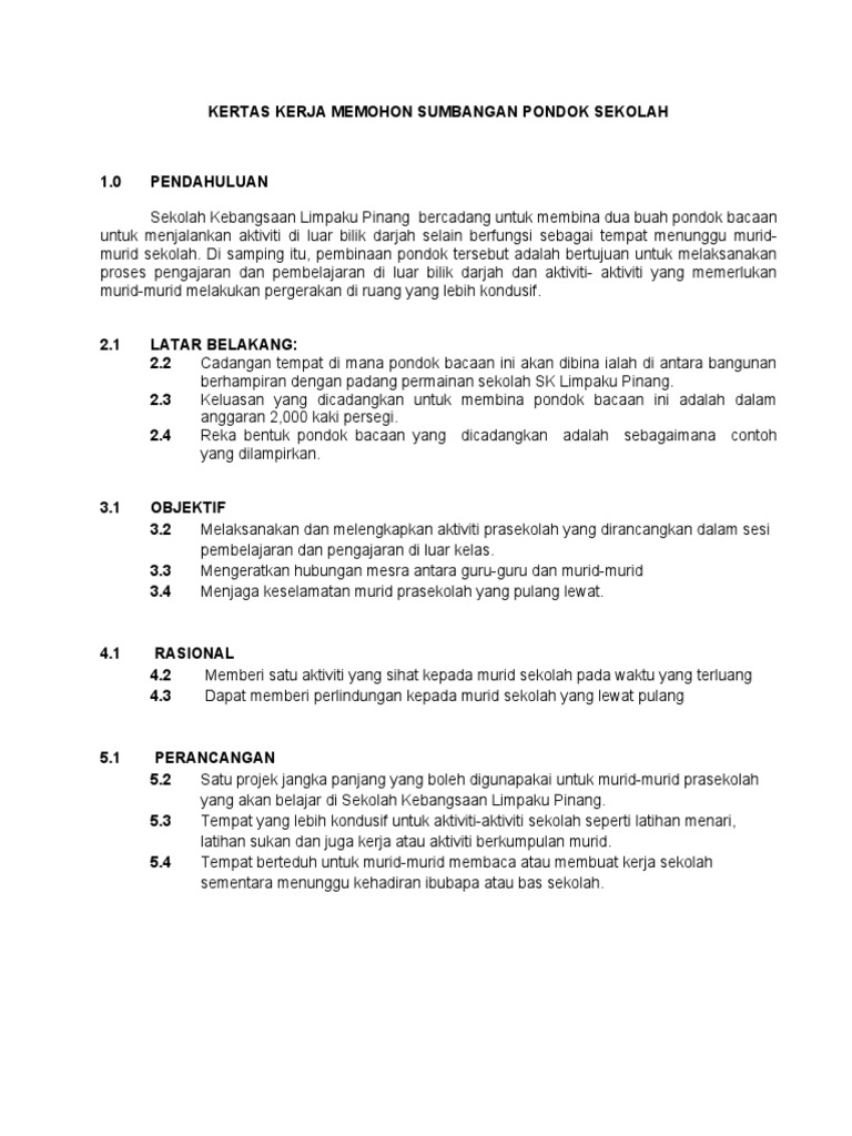 Kertas Kerja Memohon Sumbangan Pondok Sekolah Pdf