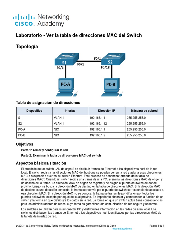 7.3.7 Lab - View The Switch MAC Address Table Realizado | PDF ...