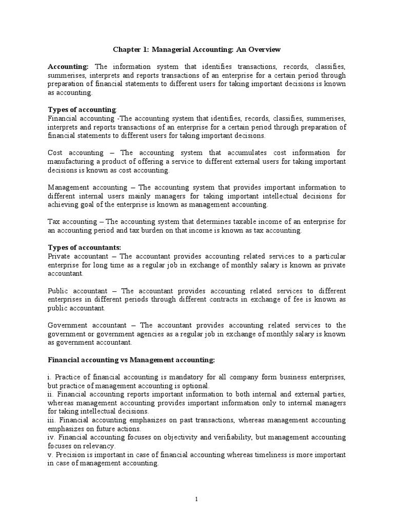 Overview of Managerial Accounting Types | PDF | Management Accounting ...