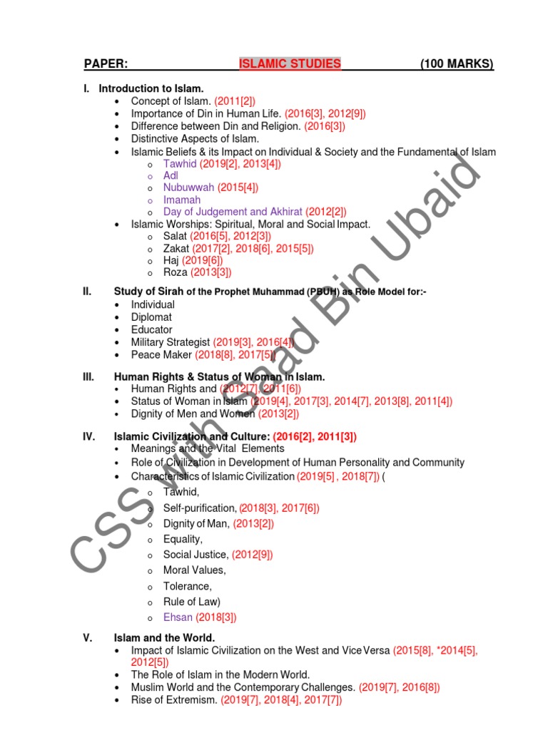 CSS Islamic Studies Syllabus Overview | PDF | Islamic Branches ...
