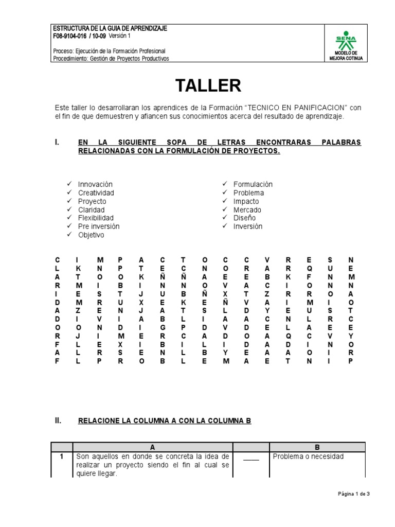 Taller de Proyectos Productivos en Panificación | PDF | Evaluación ...