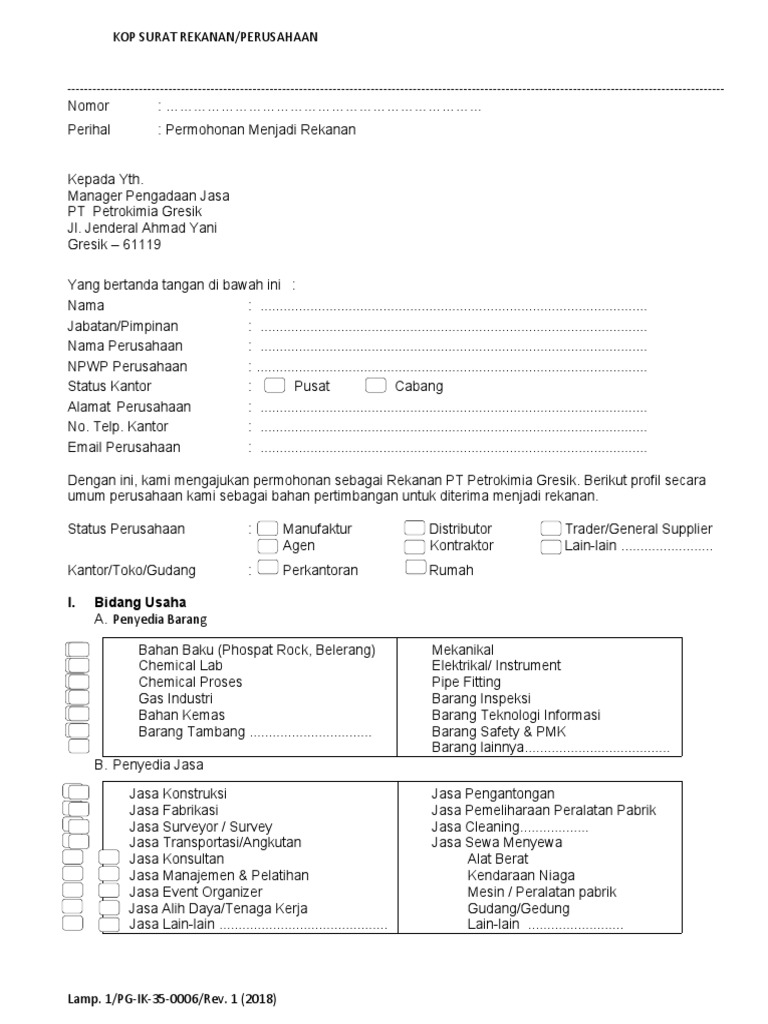Permohonan Rekanan PT Petrokimia Gresik | PDF