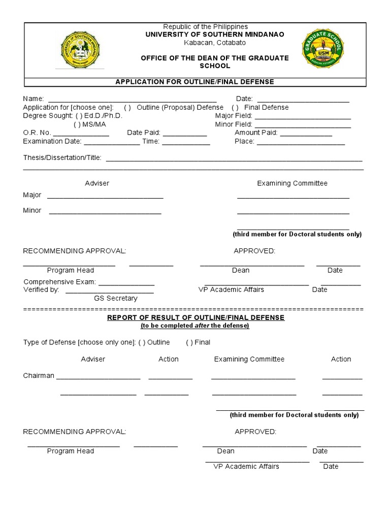 Application and Approval Form For Defense | PDF | Thesis | Doctor Of ...
