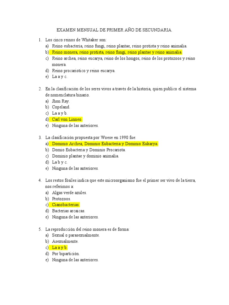 Examen Mensual de Primer Año de Secundaria | PDF