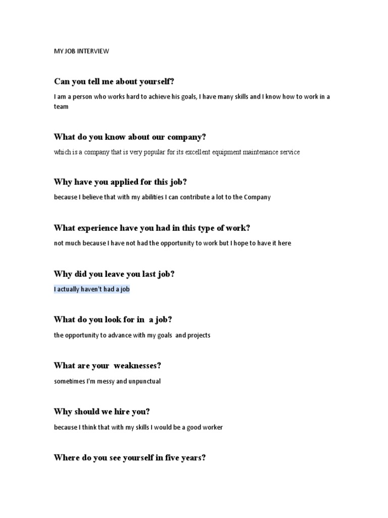 My Job Interview | PDF