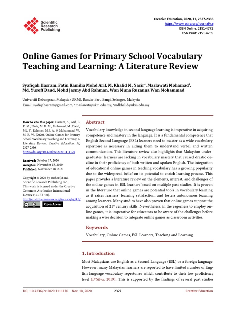 Online Games For Primary School Vocabulary Teachin | PDF | Educational ...