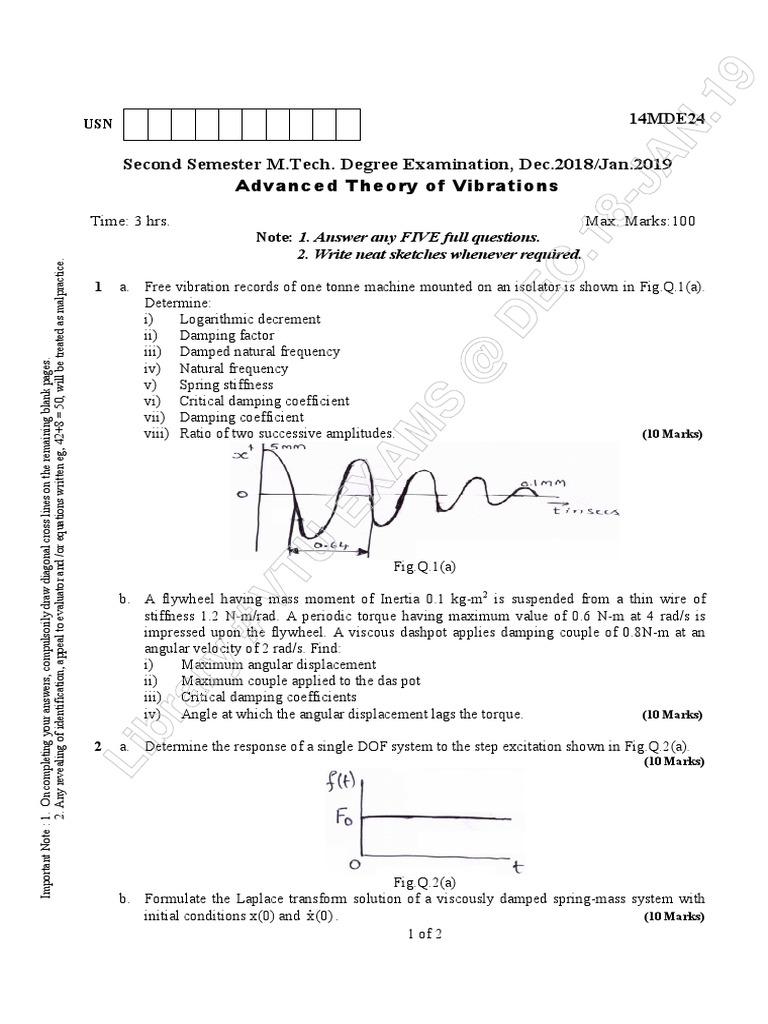 Vibration Question Papers | PDF | Damping | Spectral Density