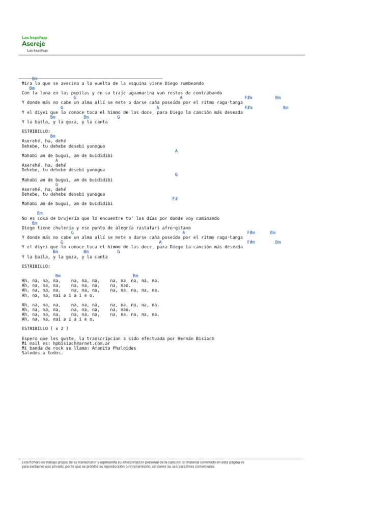 Asereje Las Kepchup Acorde Pdf Música Grabada Canciones