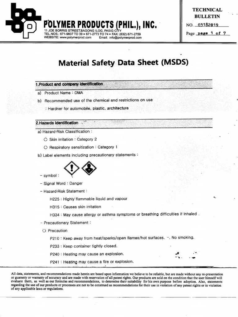 (MSDS) Dma | PDF
