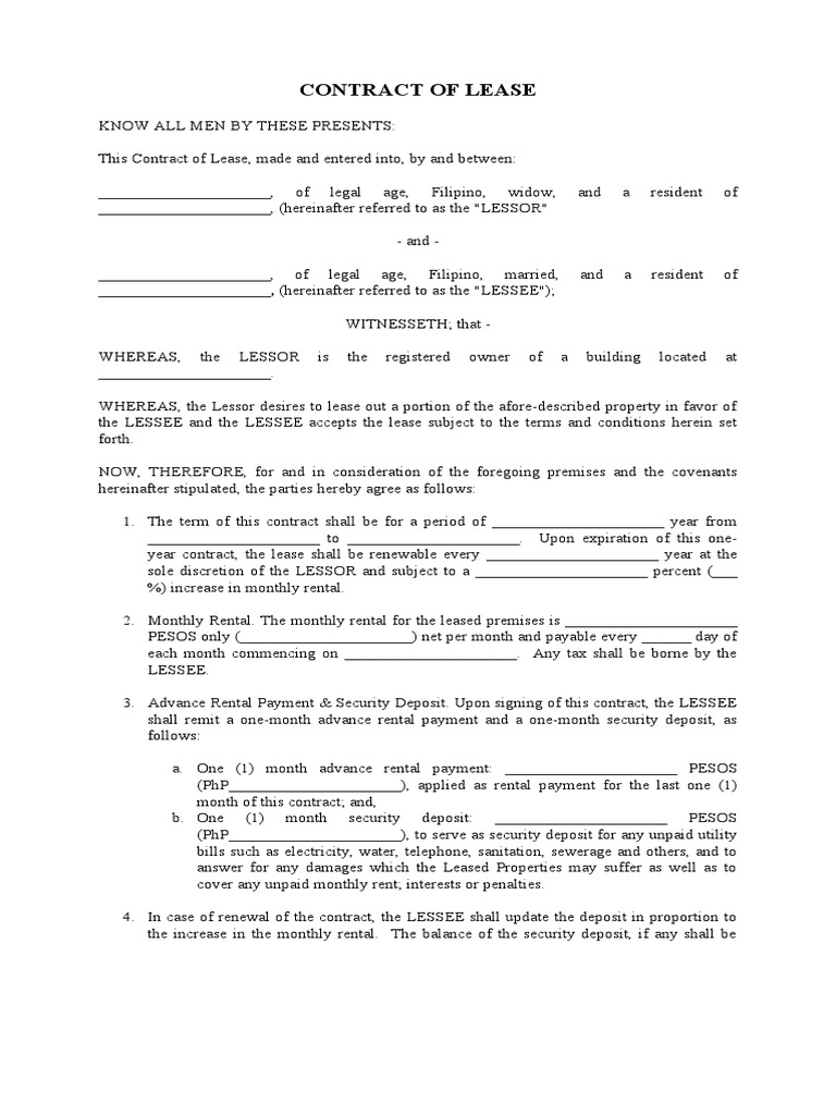 One Month Advance and Deposit Lease Agreement | PDF | Lease | Renting