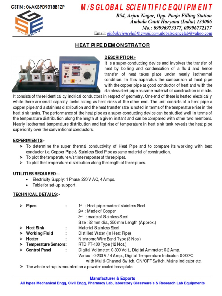 Heat Pipe Demonstrator PDF Pipe (Fluid Conveyance) Electrical
