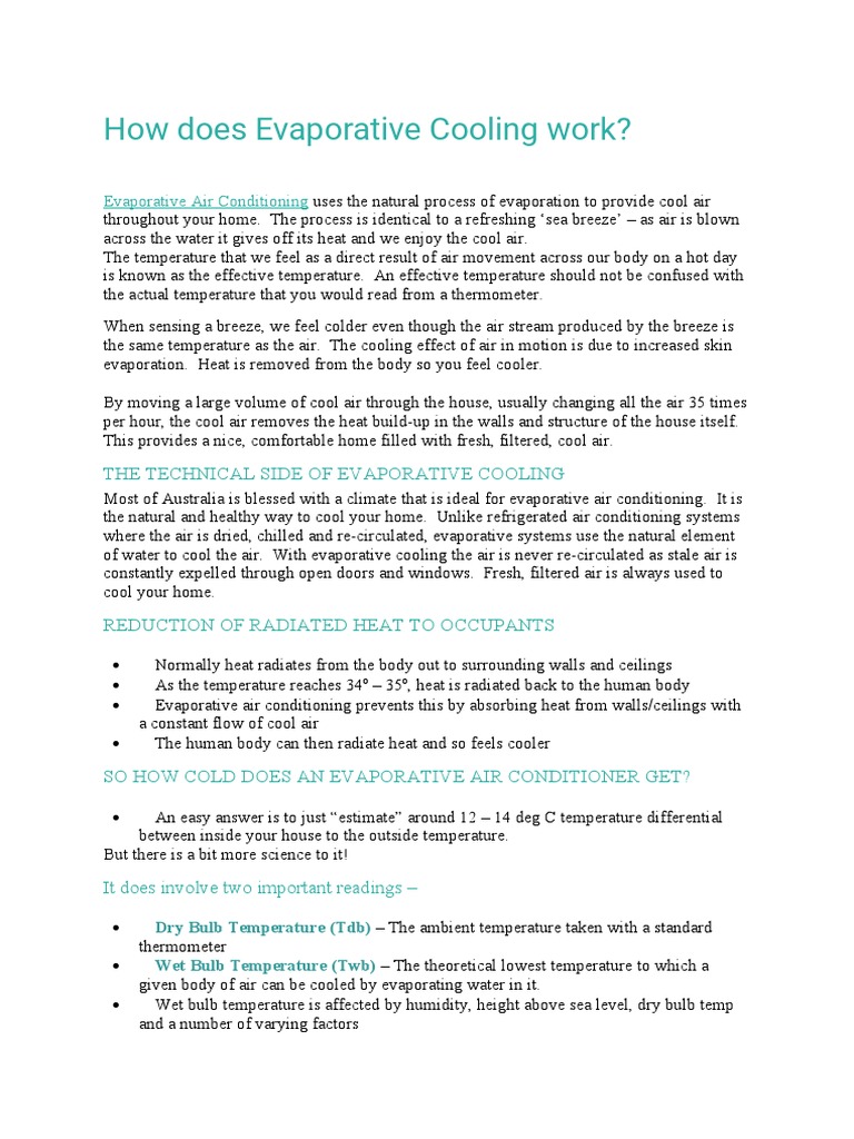 How Does Evaporative Cooling Work PDF Air Conditioning Temperature