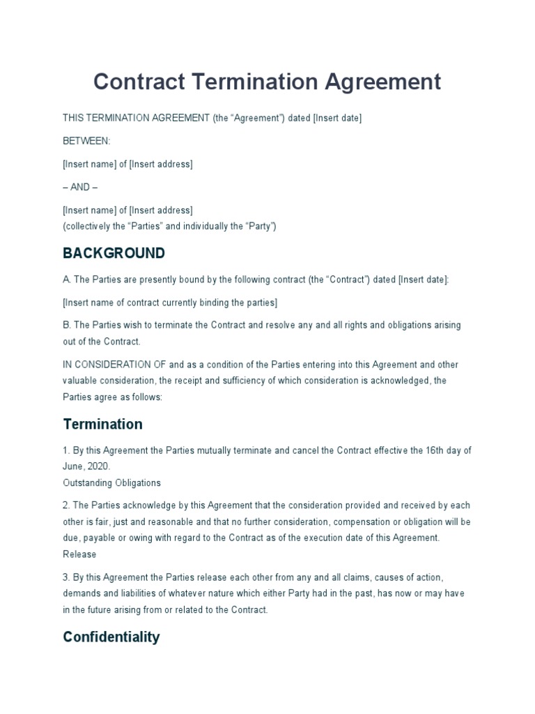 Contract Termination Agreement Template | PDF | Consideration ...