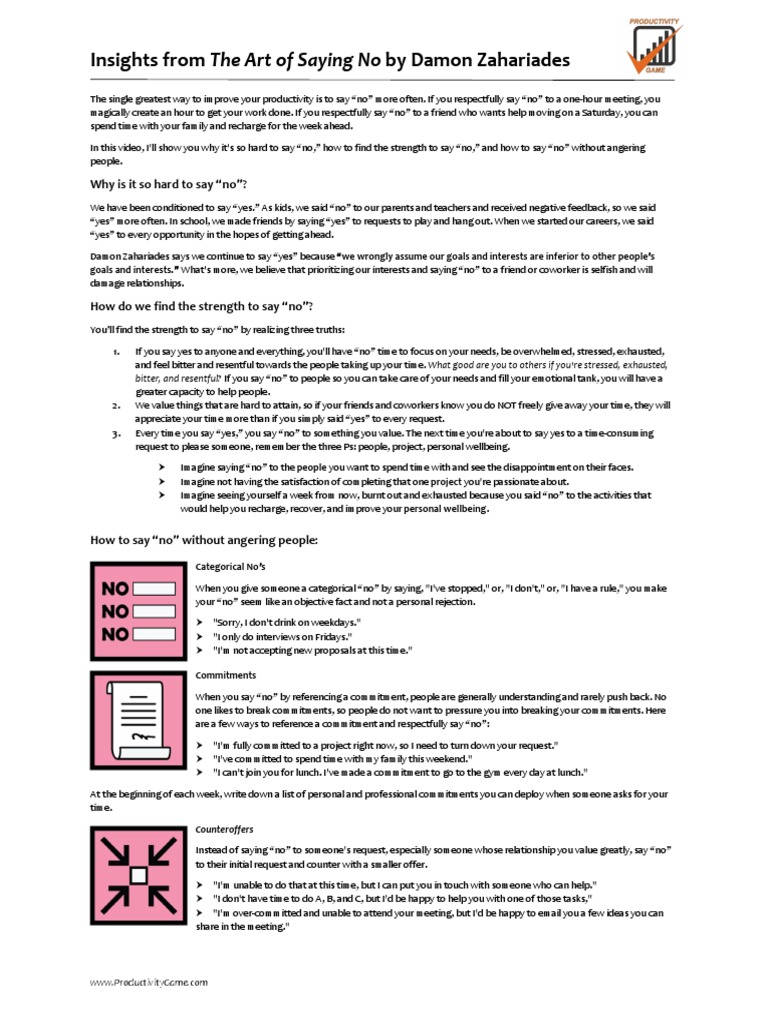 The Art Of Saying No Pdf Human Nature Psychological Concepts