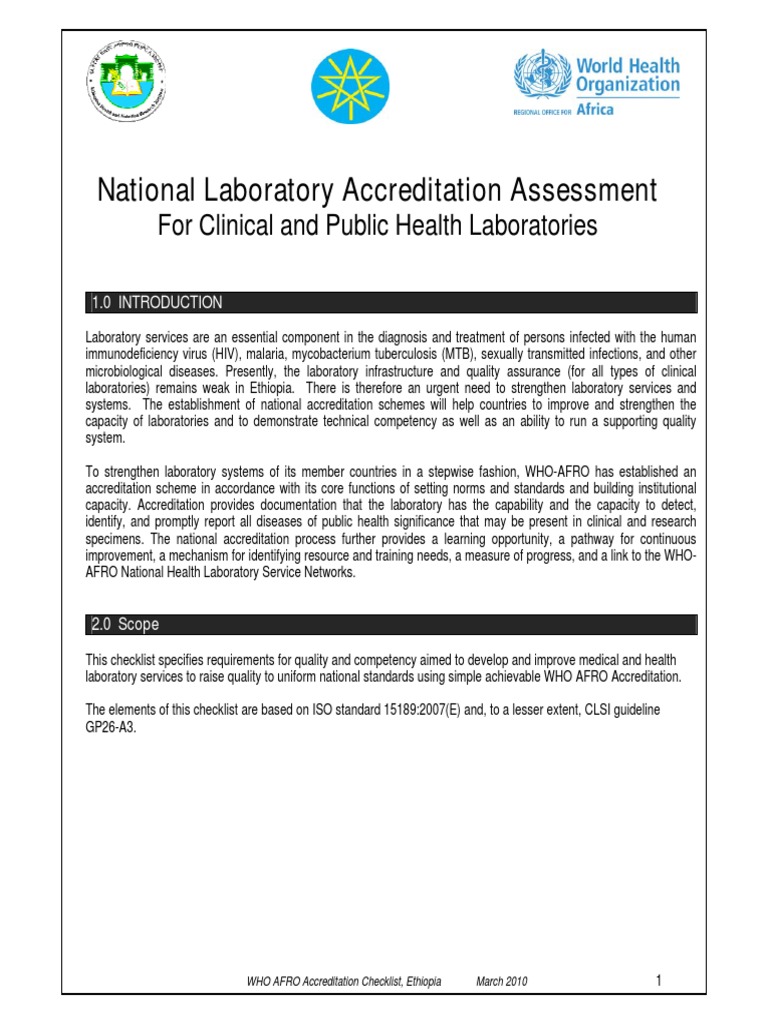 Assessment Checklist For Laboratory Accreditation PDF Laboratories