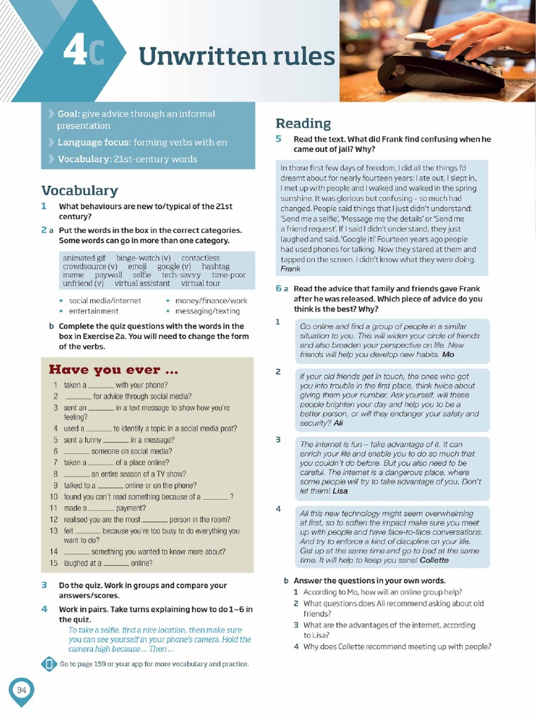 4C Unwritten Rules PDF Text Messaging Verb