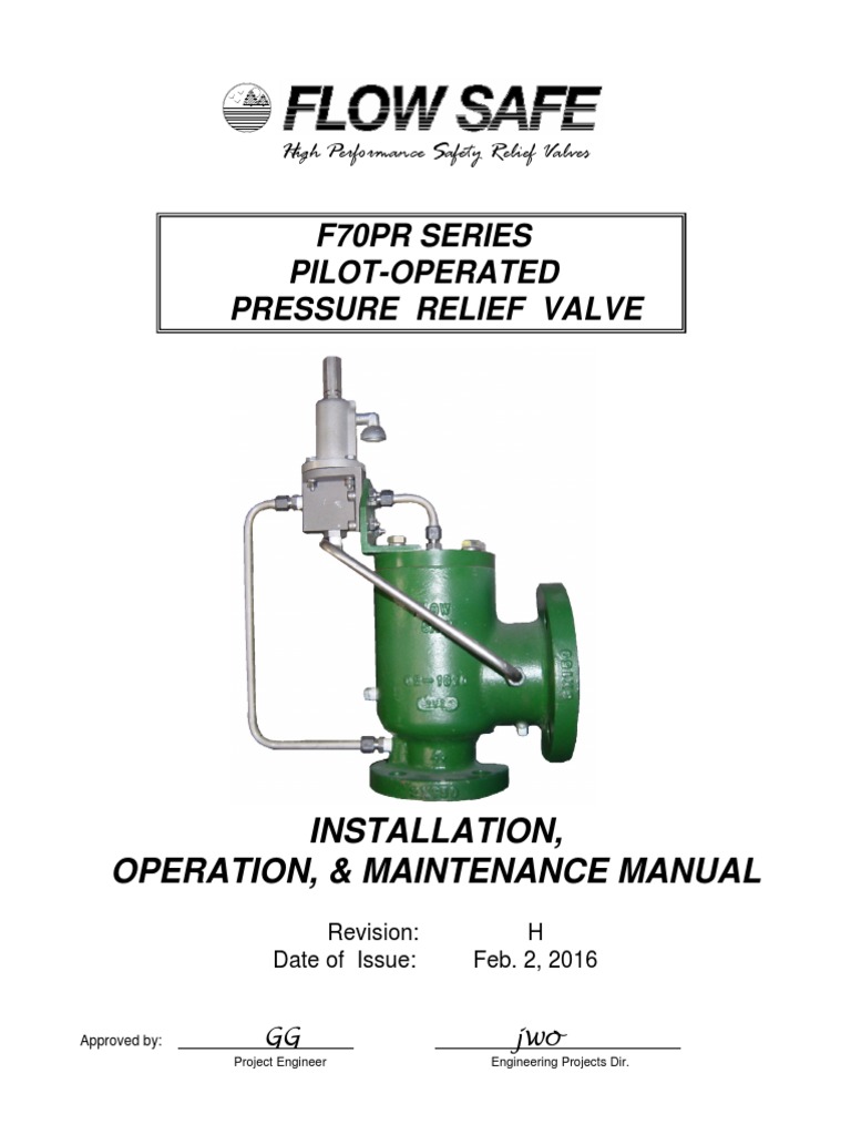 F70Pr Series Pilot-Operated Pressure Relief Valve: Installation ...