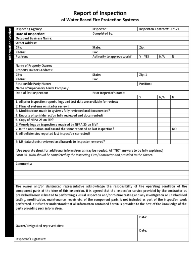 Report Form of Detailed Inspection For Fire Pro PDF Fire Sprinkler