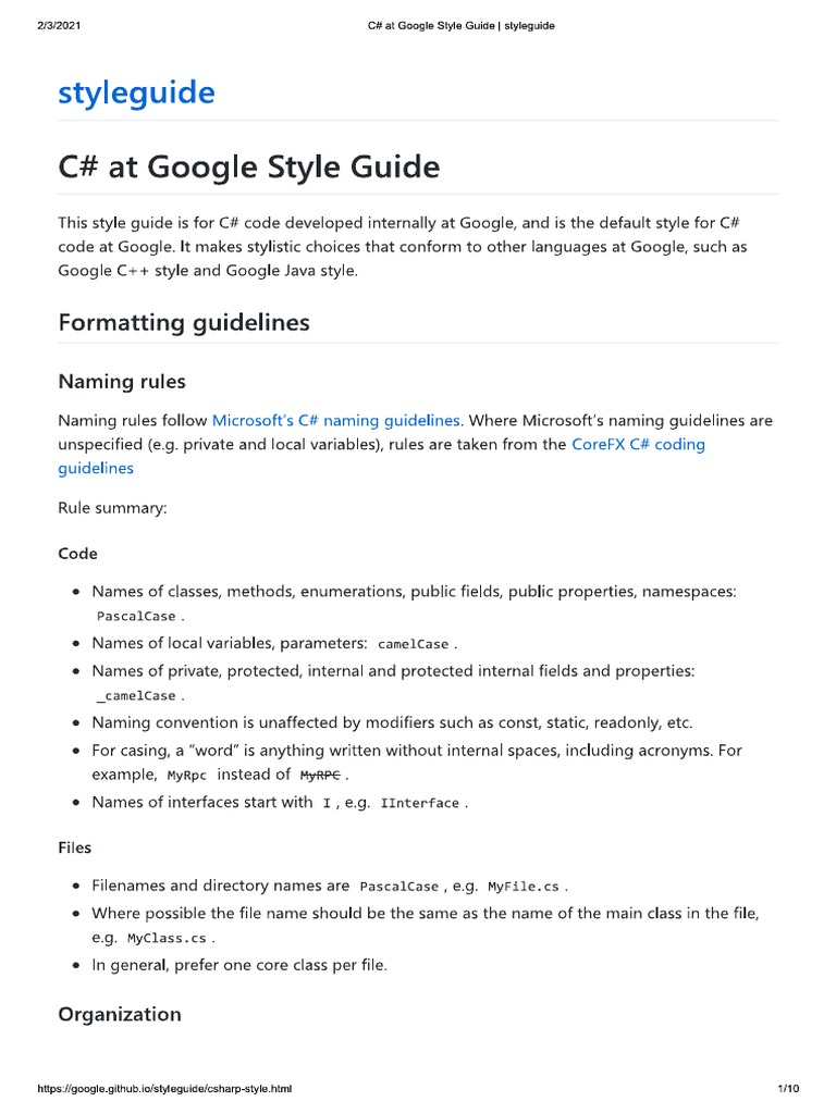 C Google Code Style Guide PDF