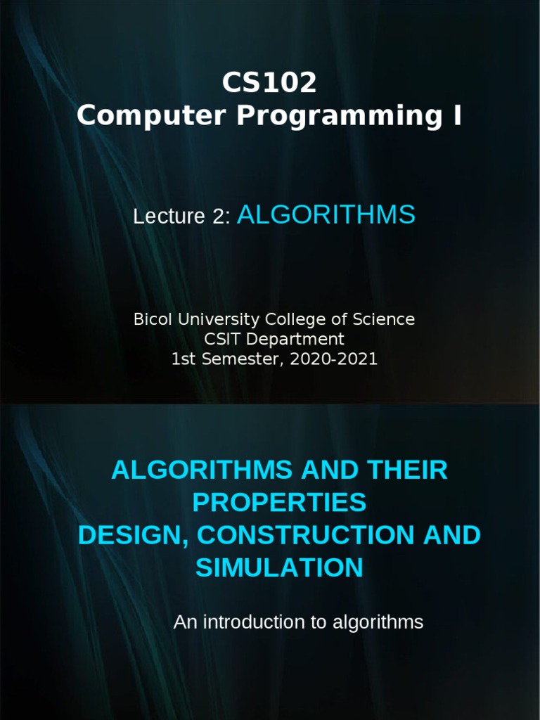 CS102 Computer Programming I: Algorithms | PDF | Algorithms | Input/Output