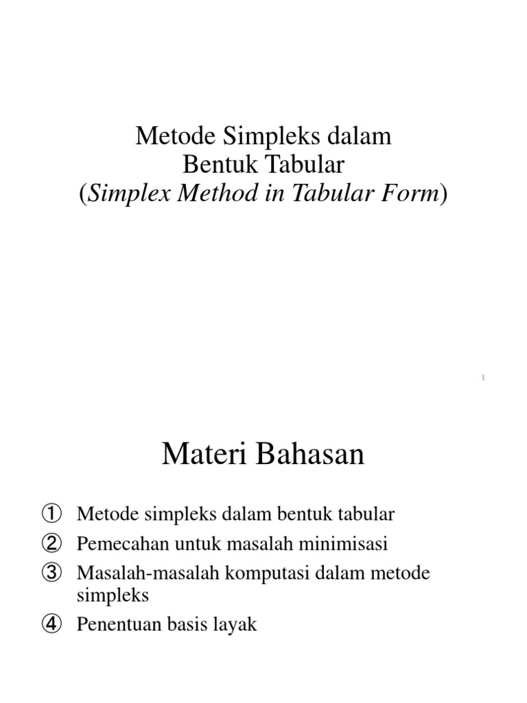 Metode Simpleks dalam Bentuk Tabular | PDF
