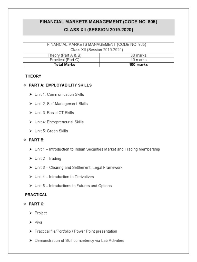 Class 12 Financial Markets Management | PDF