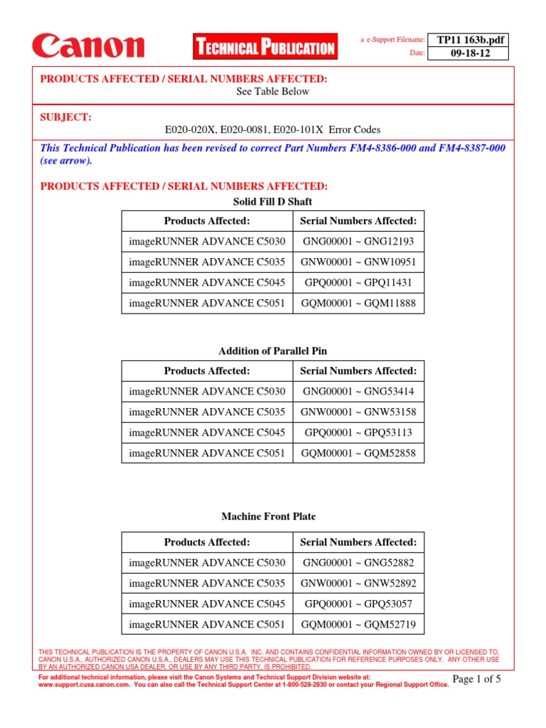 E020-020X, E020-0081, E020-101X Error Codes | PDF