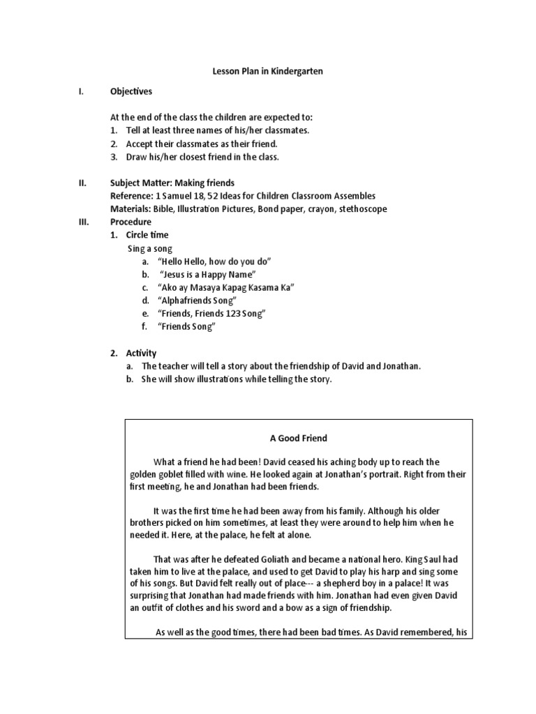 Lesson Plan in Kindergarten | PDF | David | Saul